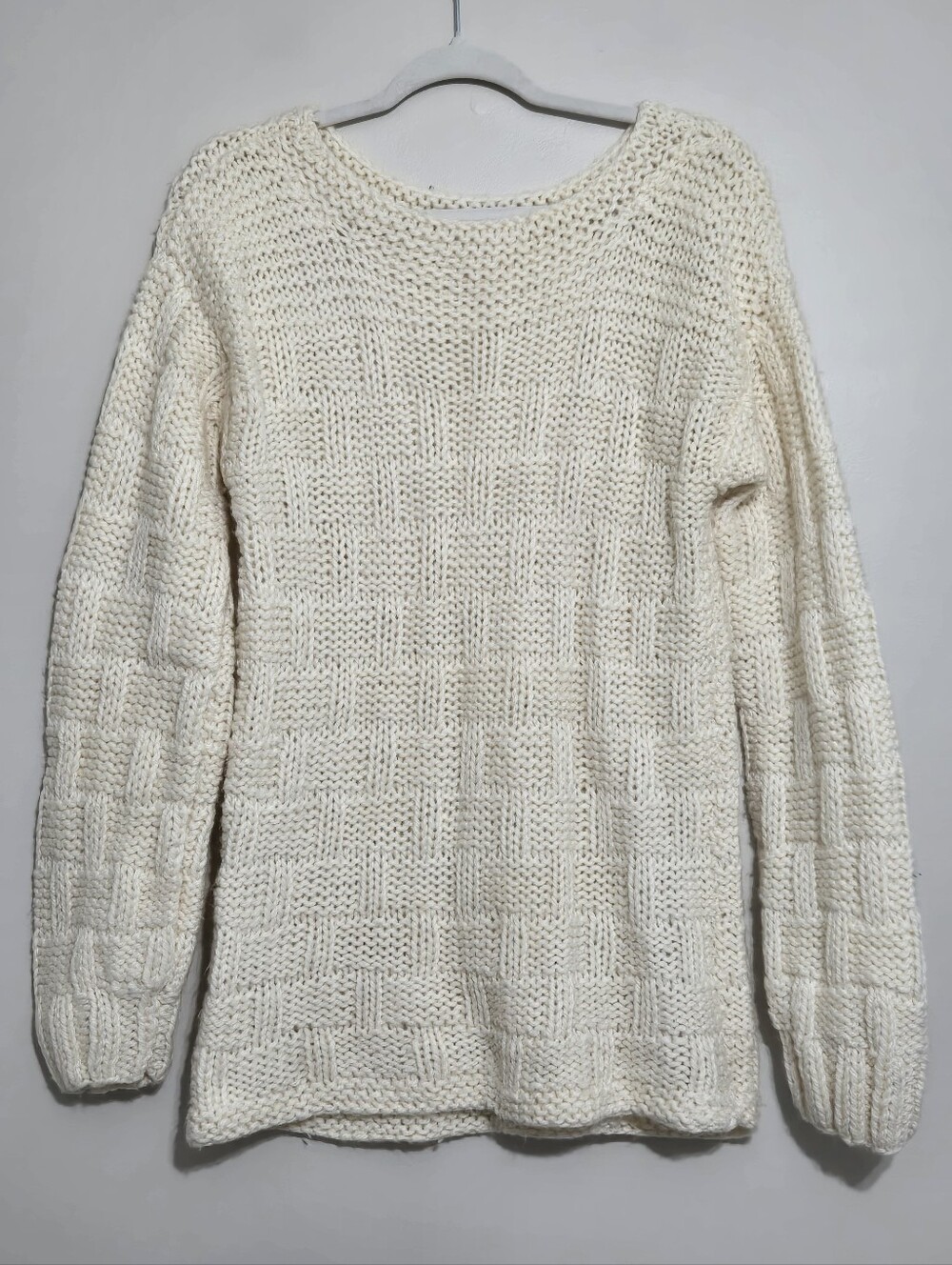 Vintage Dorigo Original Hand Knit Sweater Cream Ivory Made in Italy Chunky M/L